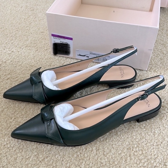 🎊HP🎊NWT ALEXANDRE BIRMAN Fina Leather Slingbacks Flat 38/8 Green MSRP $550 - Picture 5 of 16